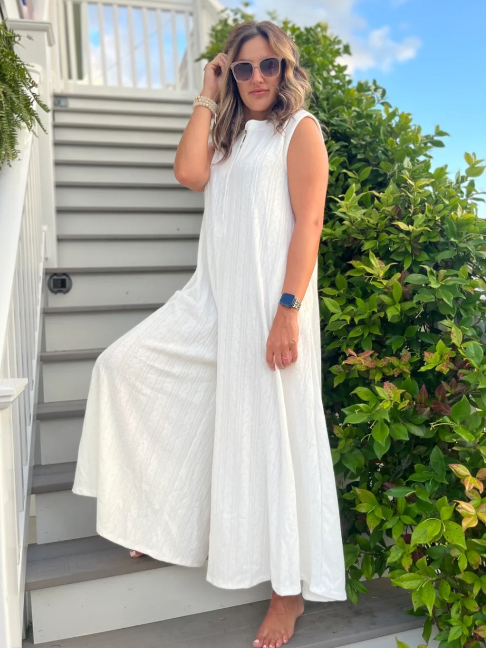 Bucket List White Gauzy Sleeveless Wide Leg Jumpsuit Lagenlook Oversized Small